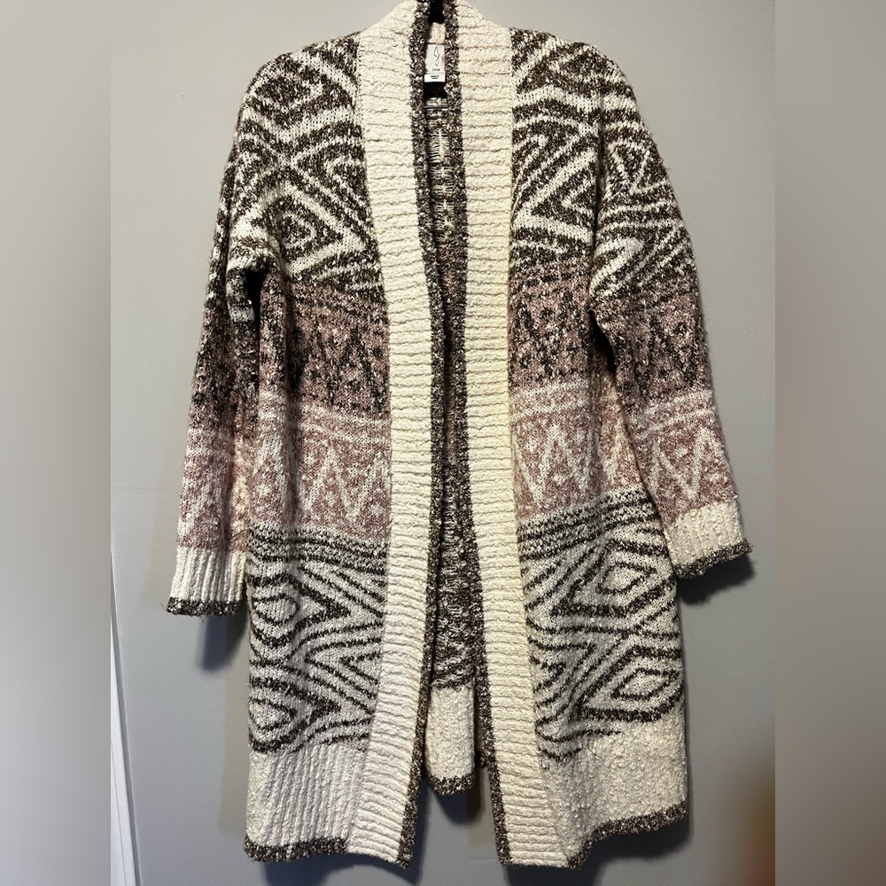NWOT JOIE Cardigan Duster Sweater Neutral Cream Pink Brown Nordic Design, Small